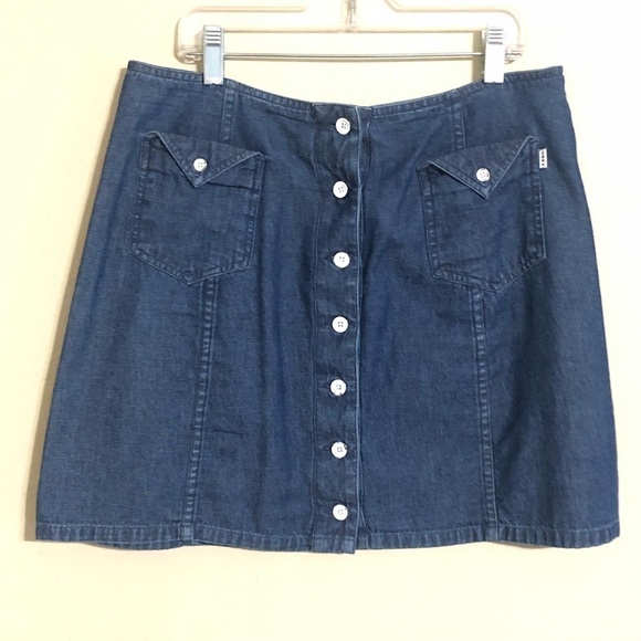 Obey Cotton Blue Aline Mini Skirt - Picture 2 of 7